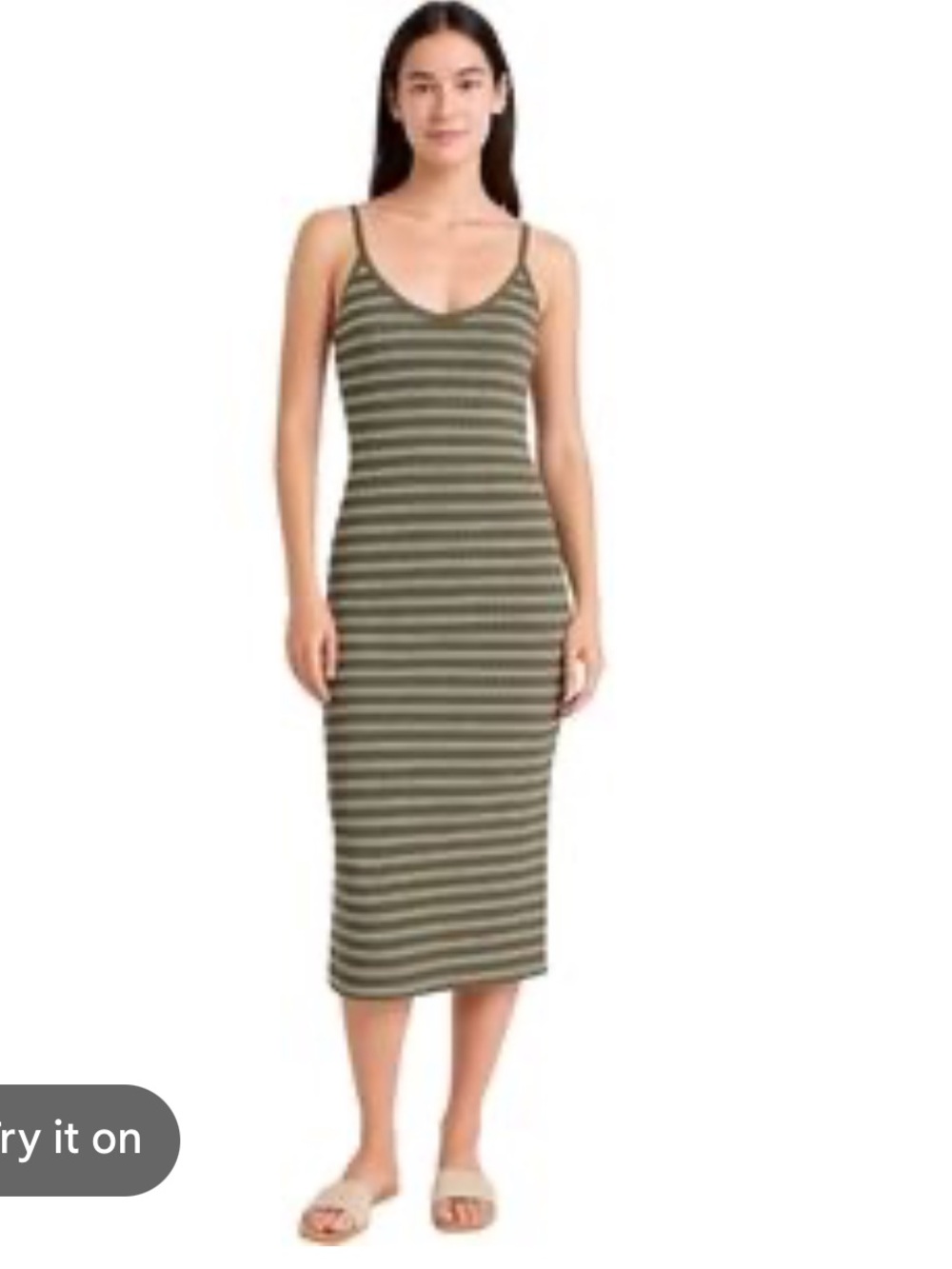 Wild Fable 💚🤍 Striped Olive Midi Tank Dress NWOT